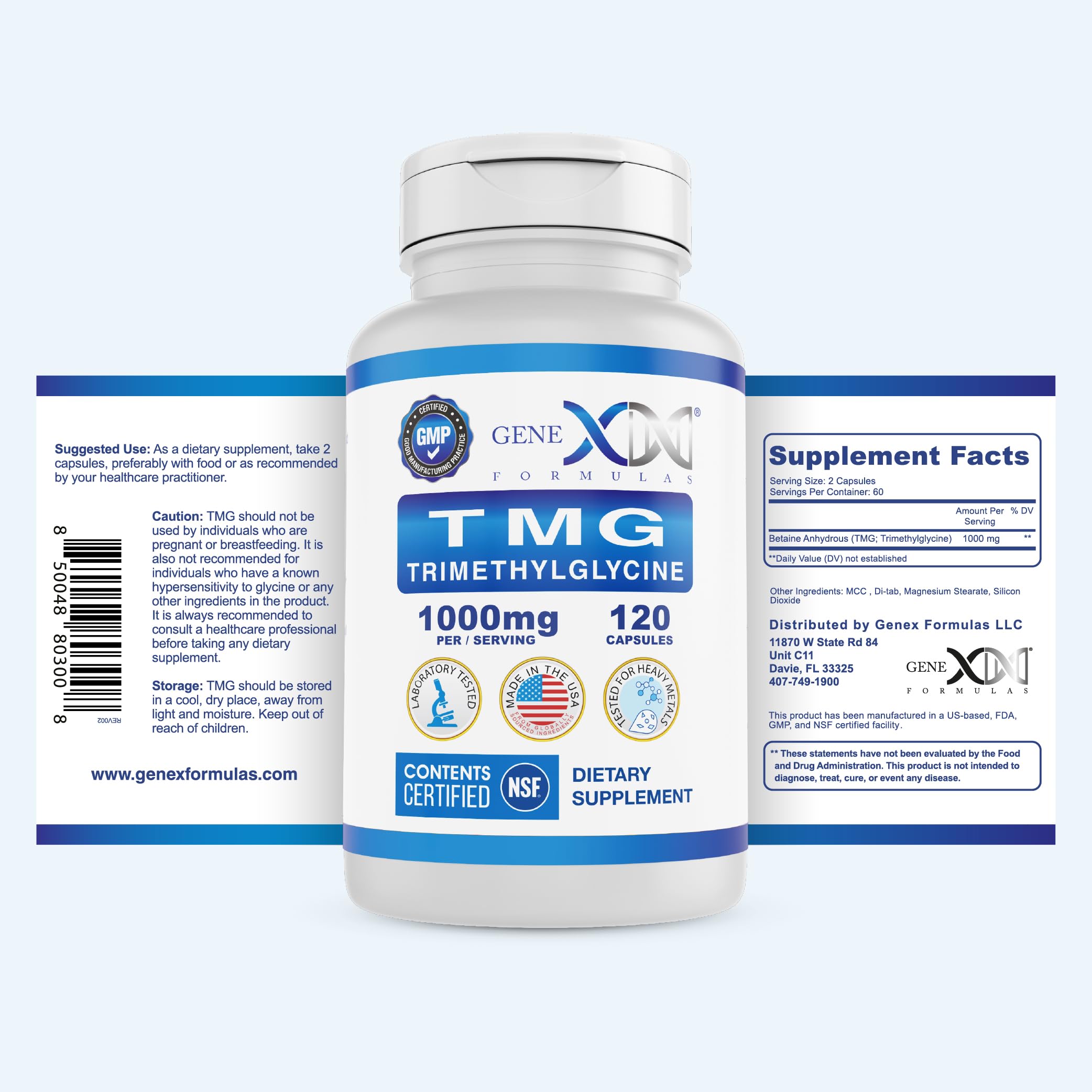 Genex Formulas TMG vegan gluten-free icon confirms allergen-conscious lifestyle compatibility