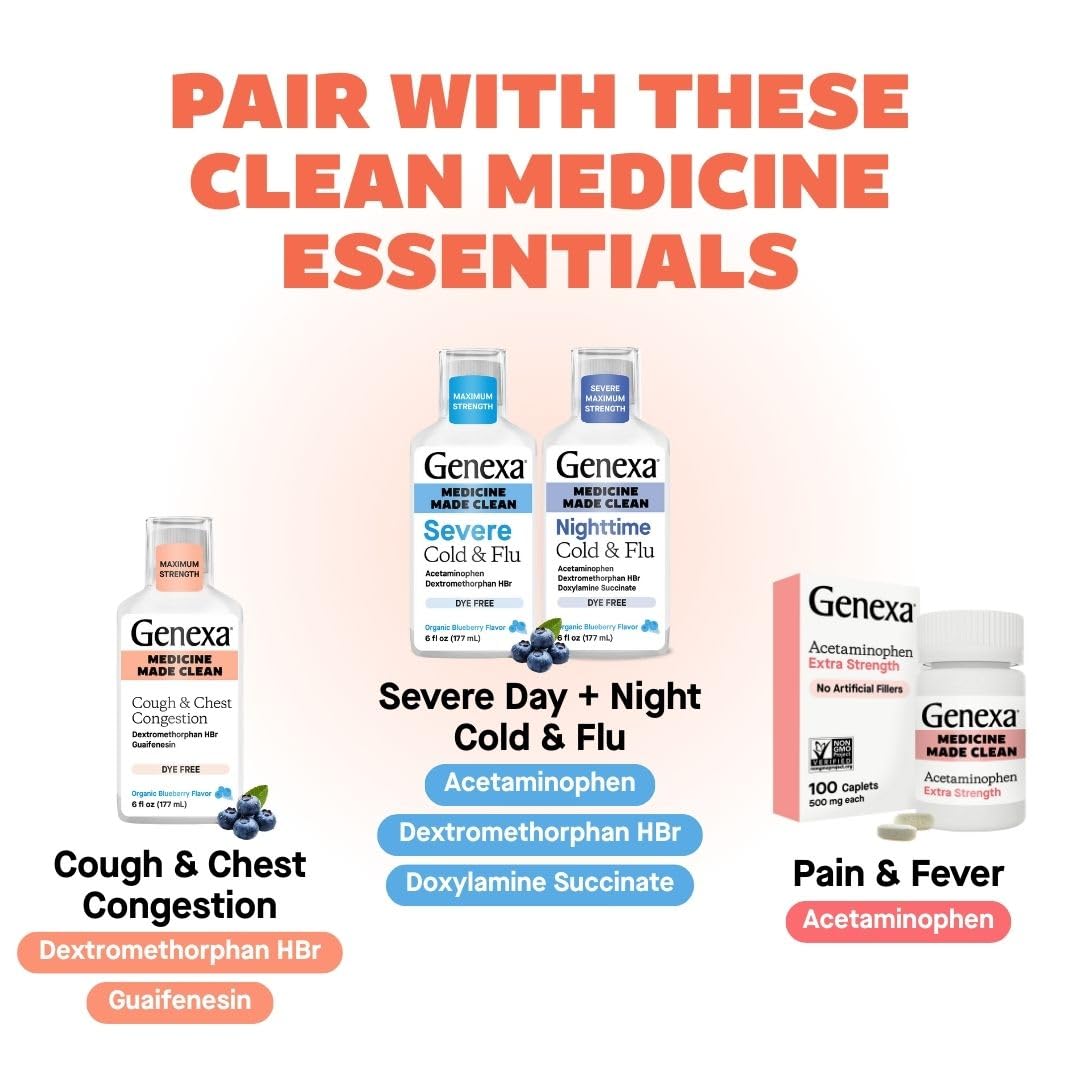 Genexa Flu Fix label highlights organic and non-GMO ingredients.