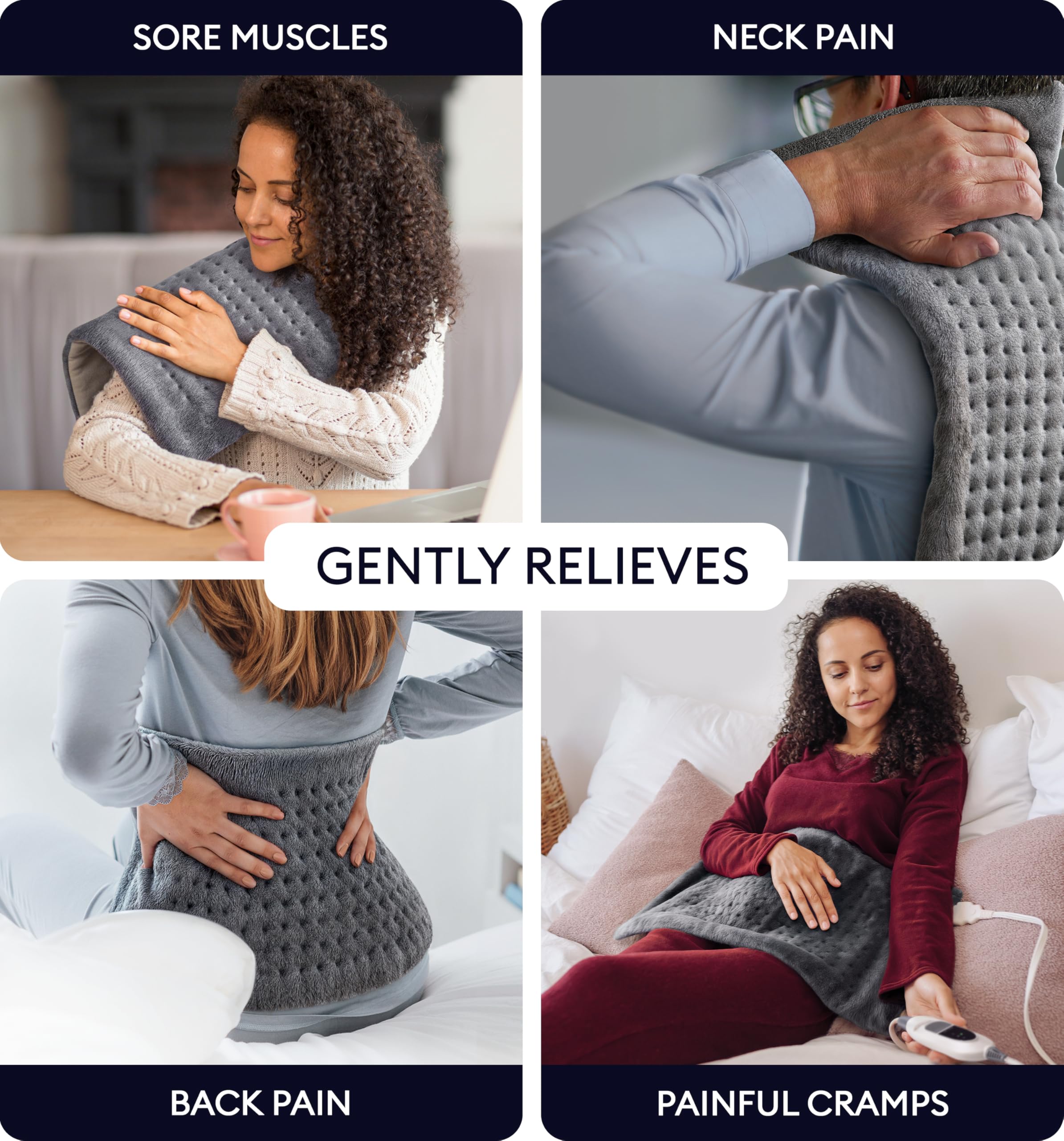 Geniani heating pad plush fabric delivers gentle, even heat