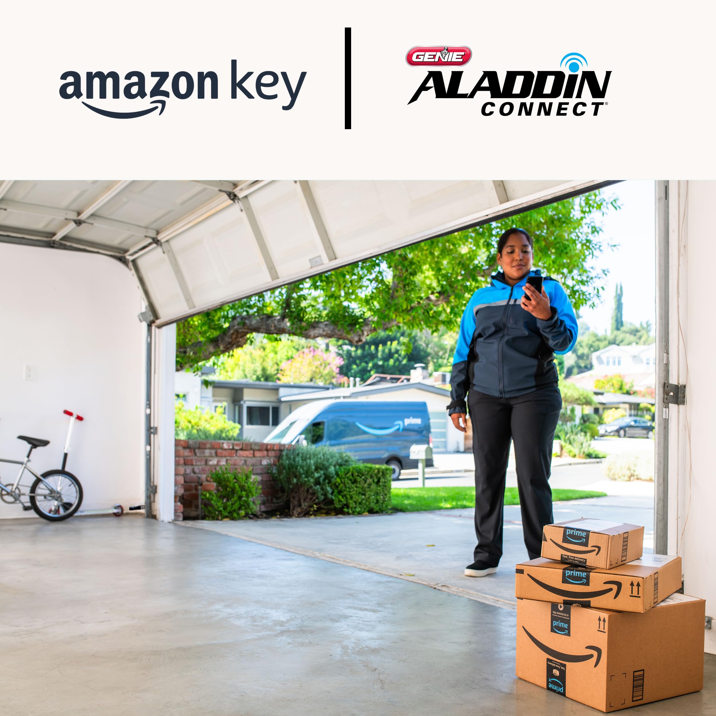 Genie Aladdin Connect multi-door monitoring view for up to three doors