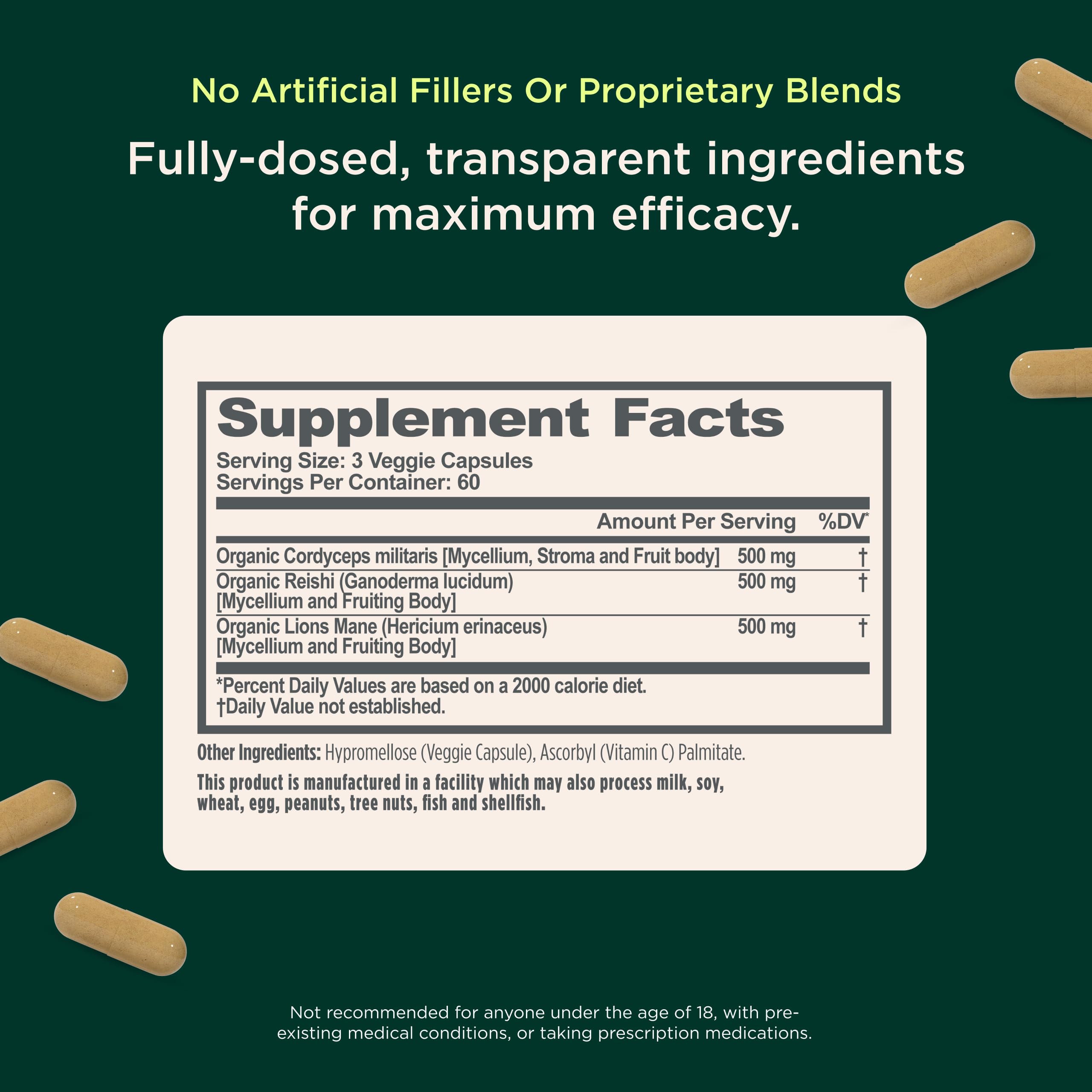 Close-up of Genius Brand full-spectrum capsules for cognitive support.