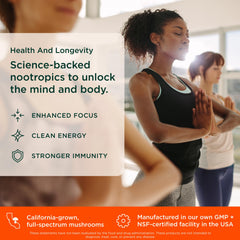 Genius Brand ingredients banner highlighting Lions Mane Cordyceps Reishi.