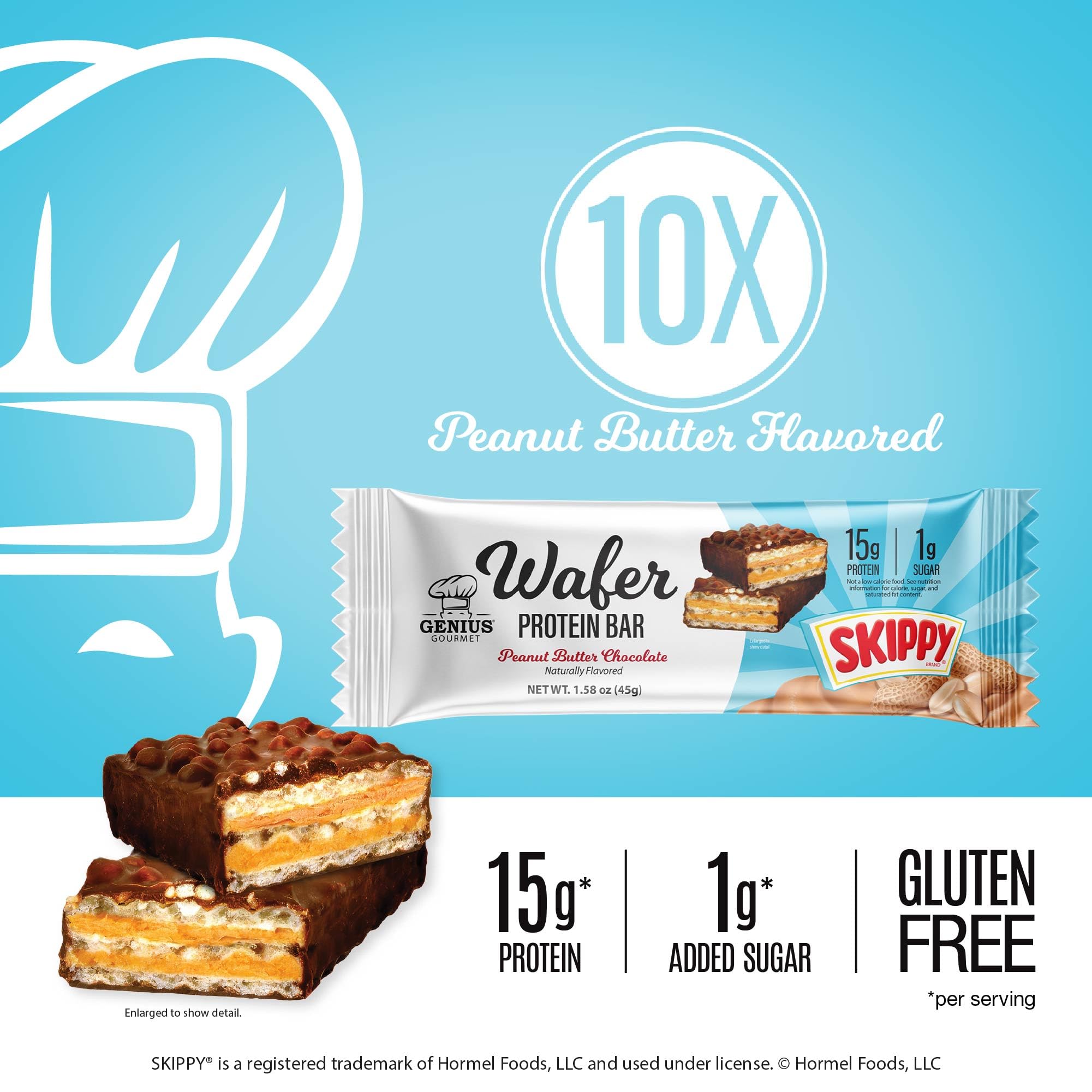 Genius Gourmet SKIPPY bar contains only 1g sugar and zero added sugar