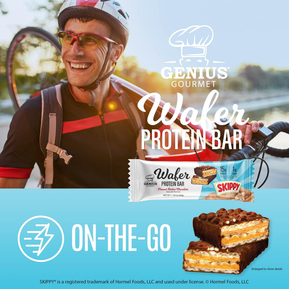Genius Gourmet SKIPPY wafer bar with chocolate coating tastes indulgent