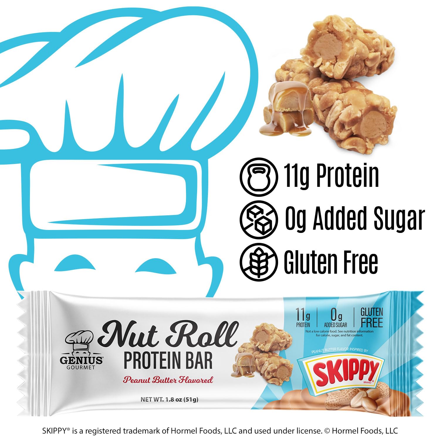 Close look at the nutty texture of Genius Gourmet SKIPPY bar