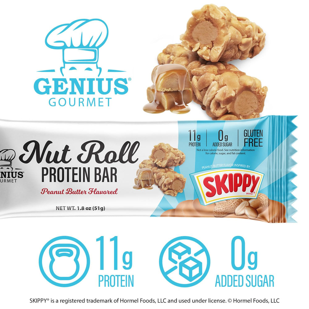 Genius Gourmet SKIPPY bar shown as an on-the-go snack