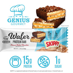 Genius Gourmet SKIPPY wafer bar shows crisp layers for bite-sized crunch