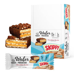 Genius Gourmet SKIPPY wafer bar peanut butter coating for a protein snack
