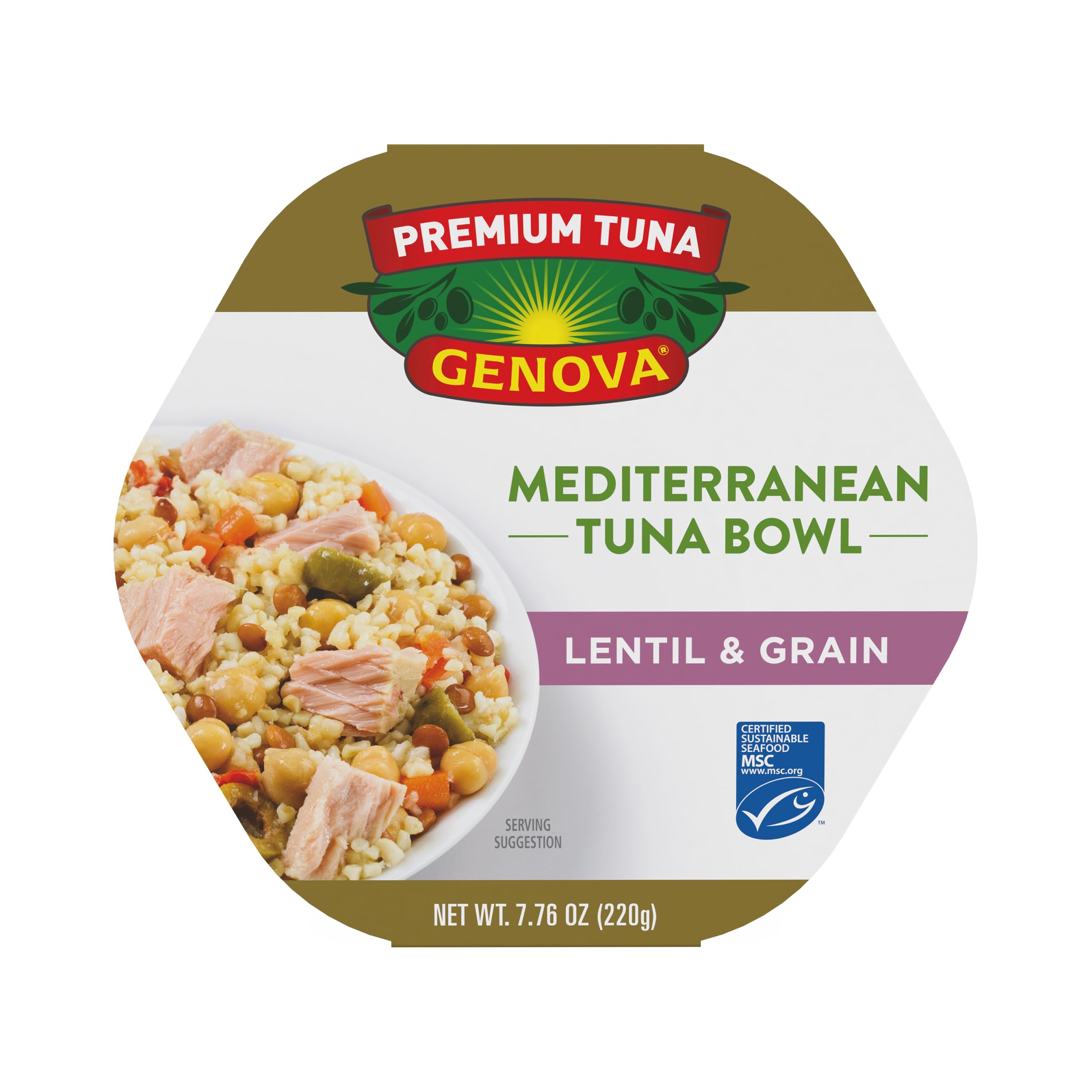 Close-up of Genova tuna, lentil, and grain salad ingredients ready to enjoy.