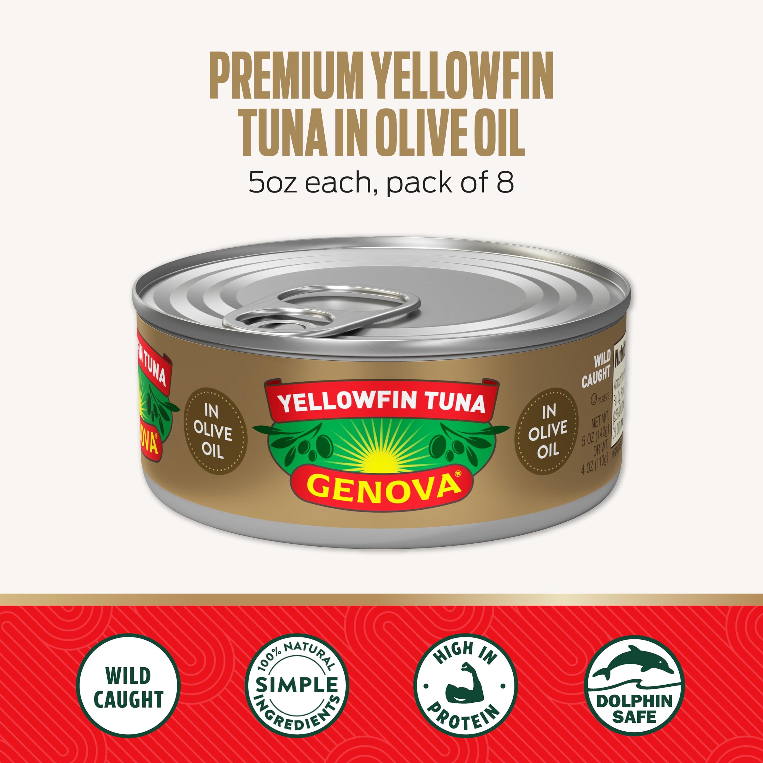 Genova yellowfin tuna in olive oil closeup showing texture and oil glaze.