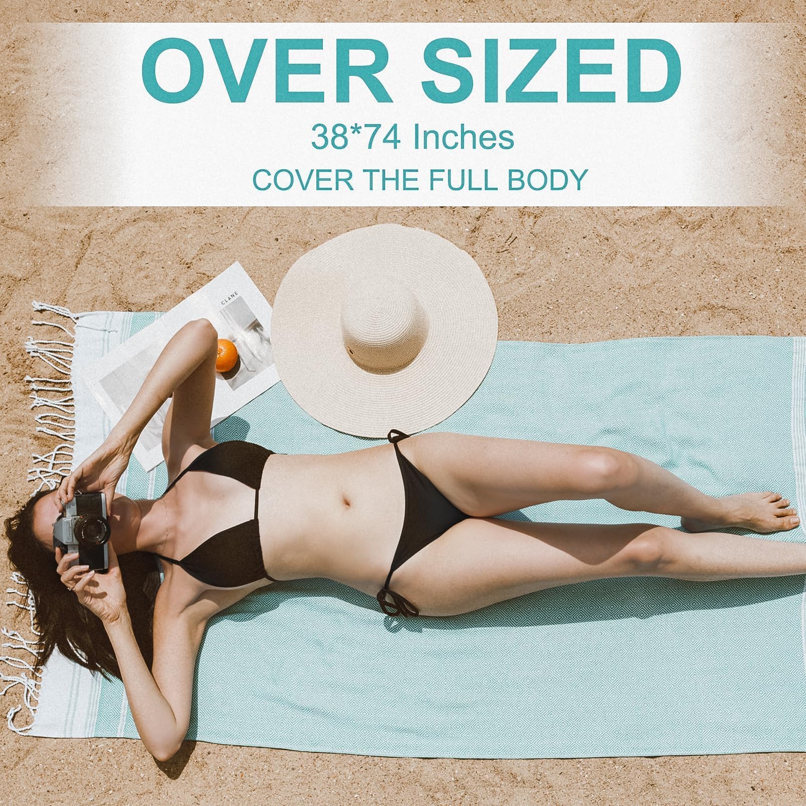 Genovega colorful towel brightens beach or poolside relaxation.