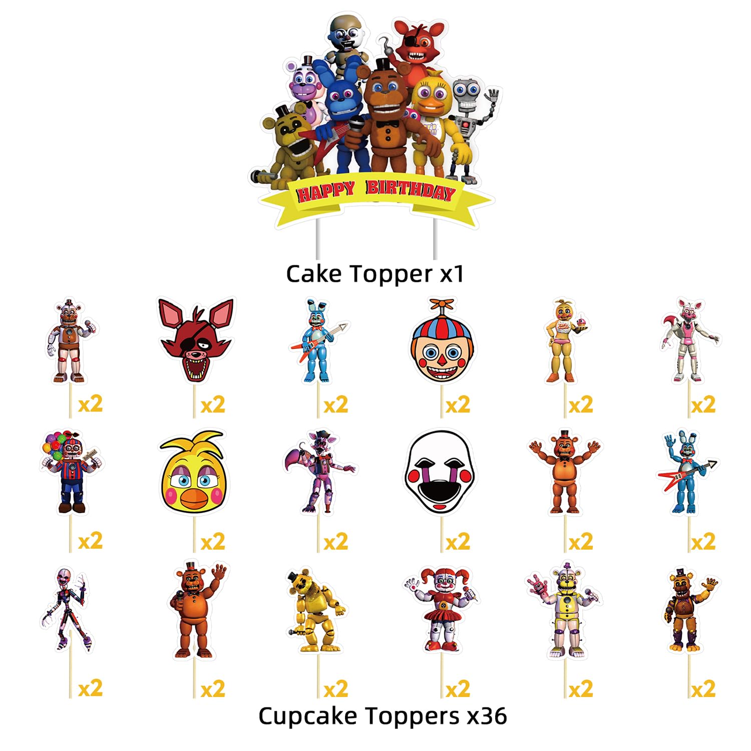 Genshii Freddy's cupcake toppers 36pcs bring cohesive Freddy's theme to cupcakes