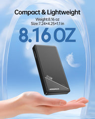 GENSROCK dual-output power bank charges two devices simultaneously during travel.