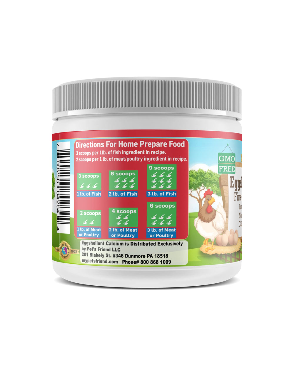 Gentle Blends Pet's Friend eggshell calcium powder scoop on food for easy mixing.