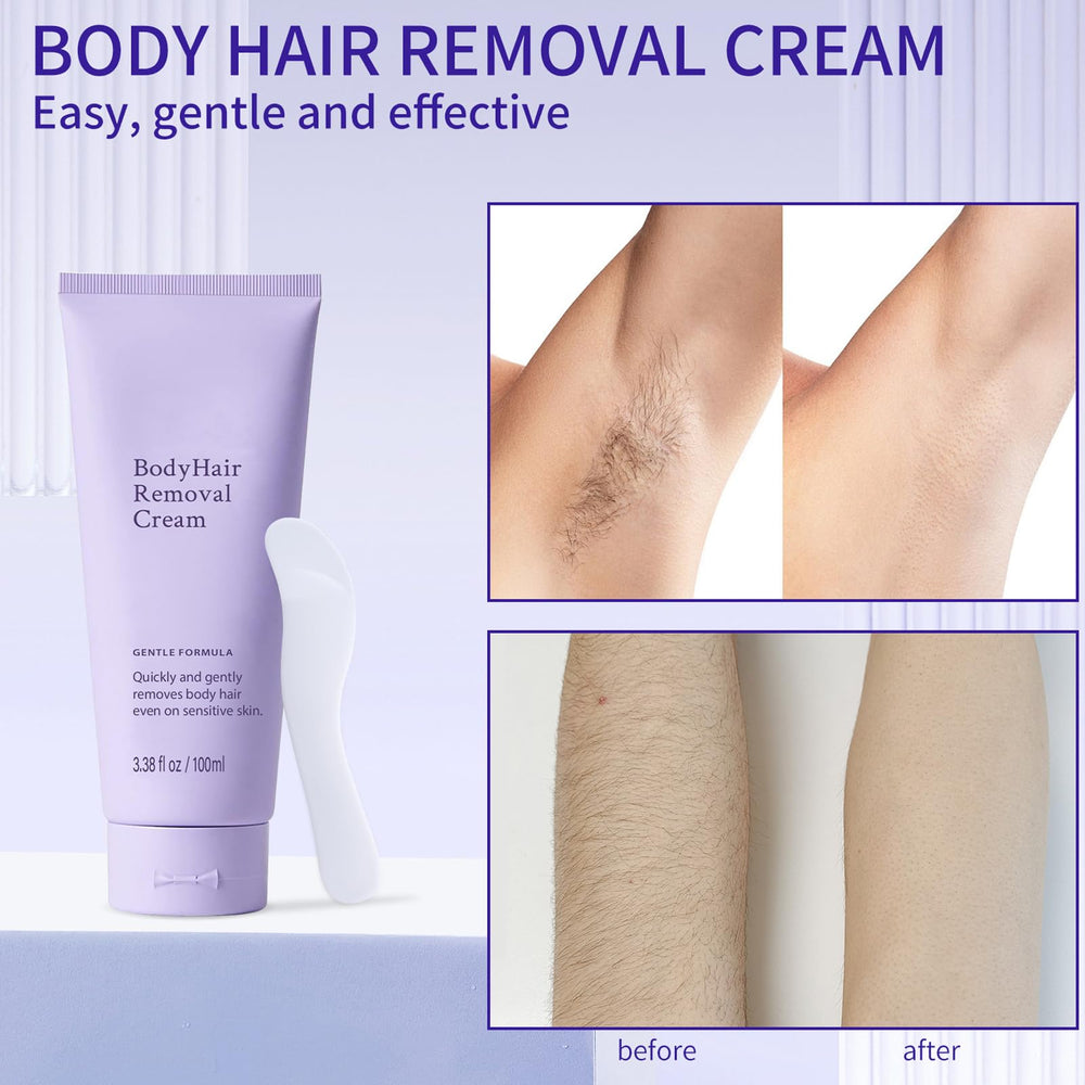 Spatula applicator with gentle body hair removal cream for precise application