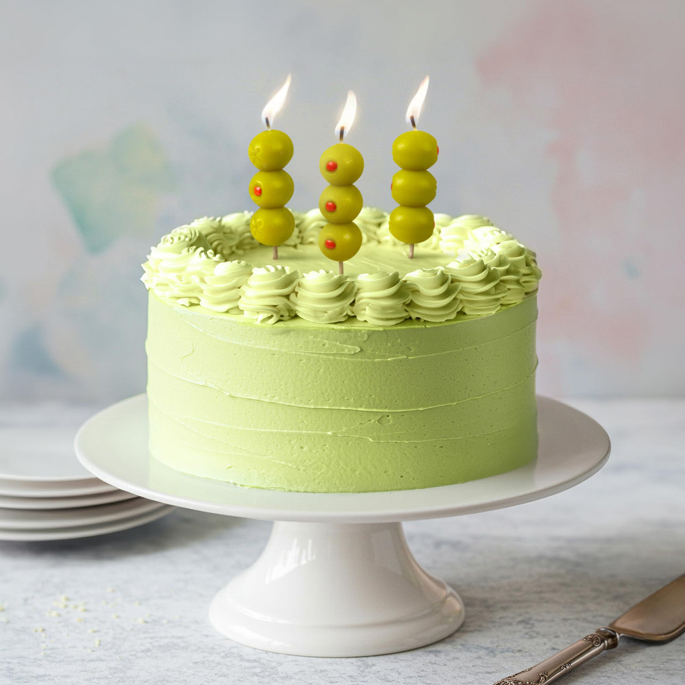 Genuine Fred olive birthday candles six-pack ideal for celebrations
