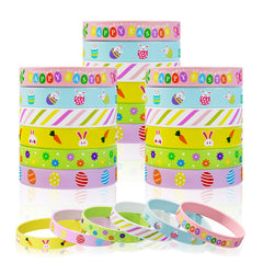 Genuvi Easter rubber bracelets in 30pc set, colorful bunny and egg designs for kids' party favors.