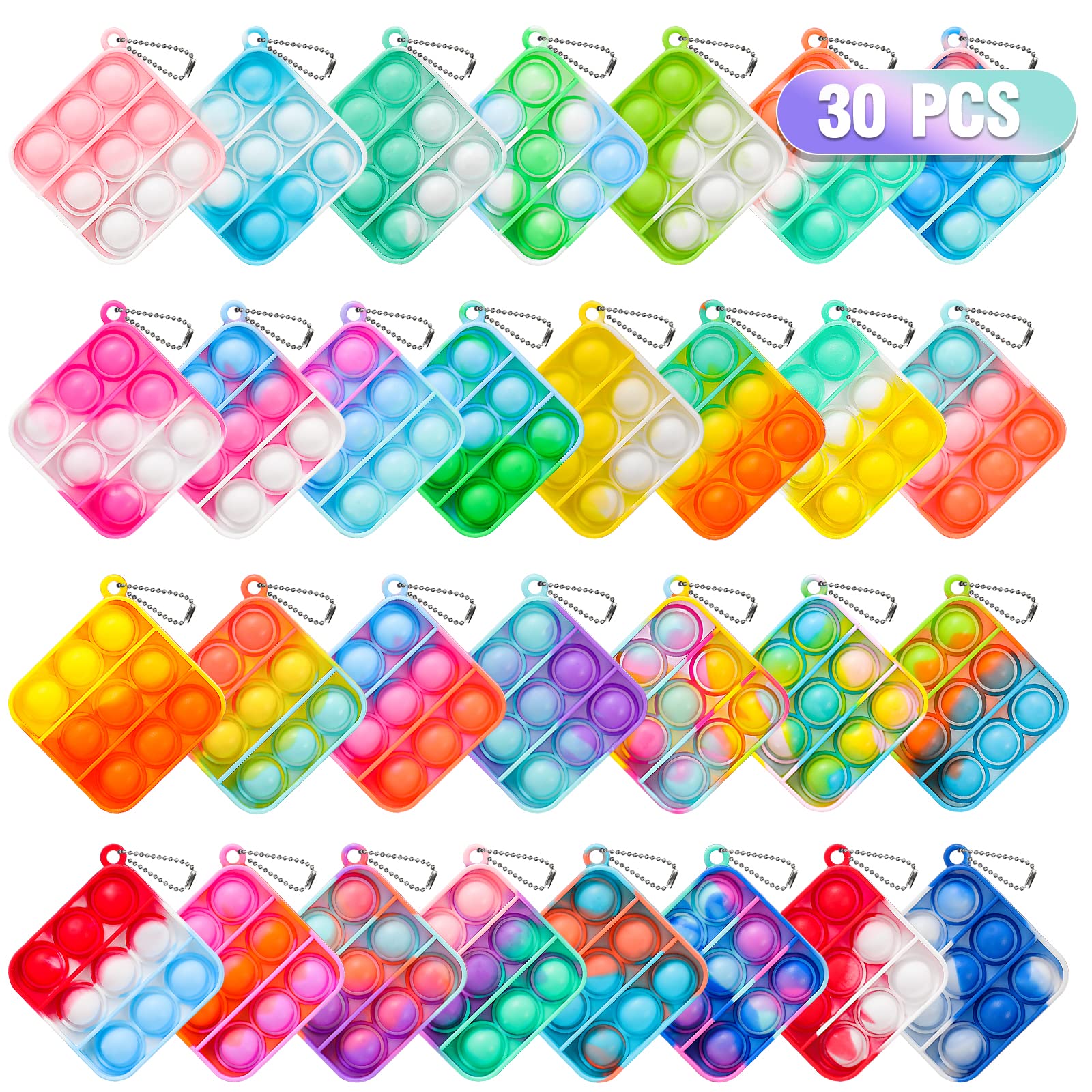 Genuvi pop keychain fidget toy in multiple colors for classroom prizes
