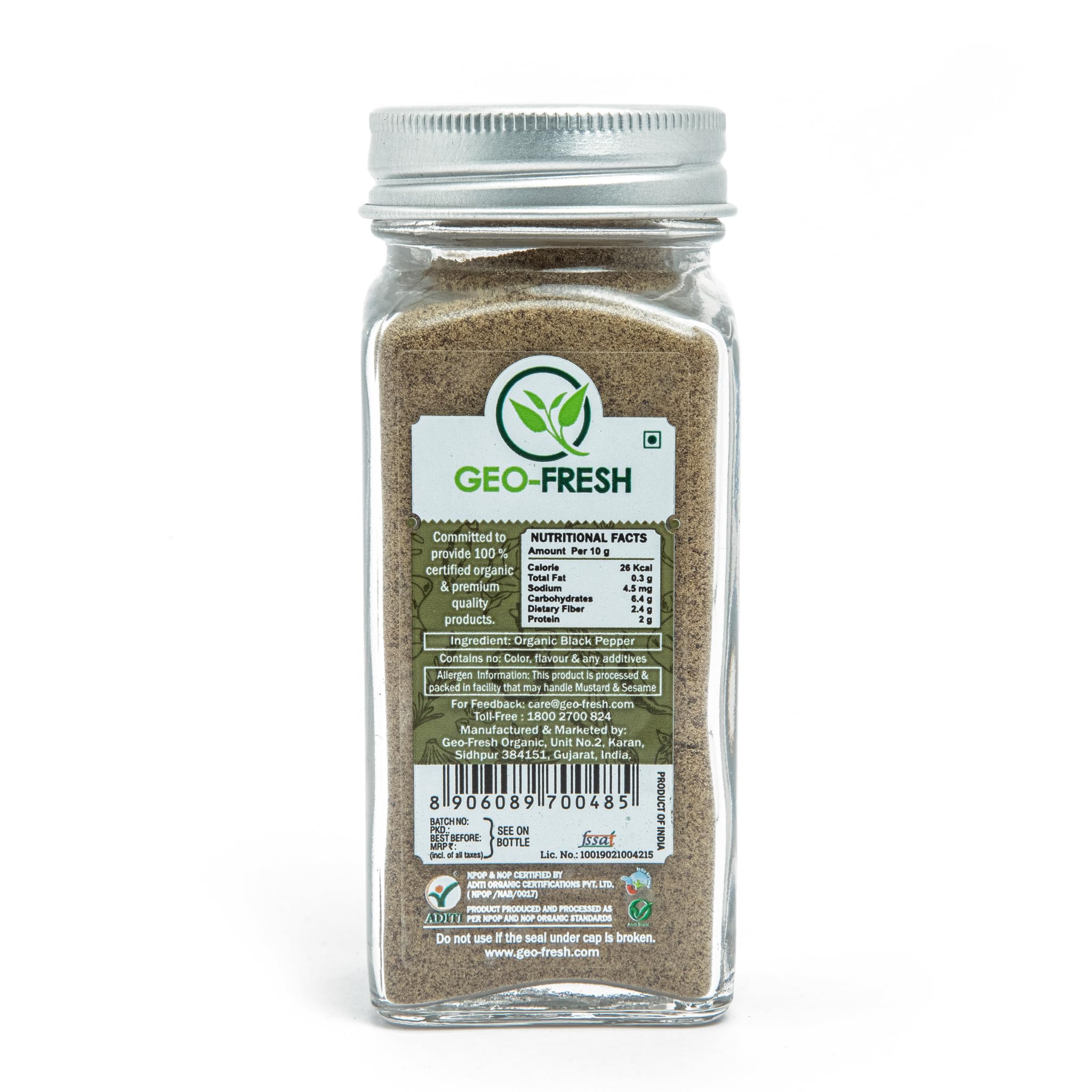 Geo-Fresh Organic Black Pepper Powder enhances dressings and sauces with depth.
