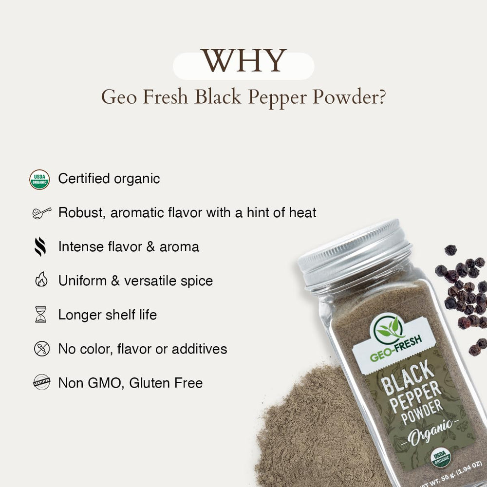 Geo-Fresh pepper powder sourced from Indian farms supporting sustainable agriculture.