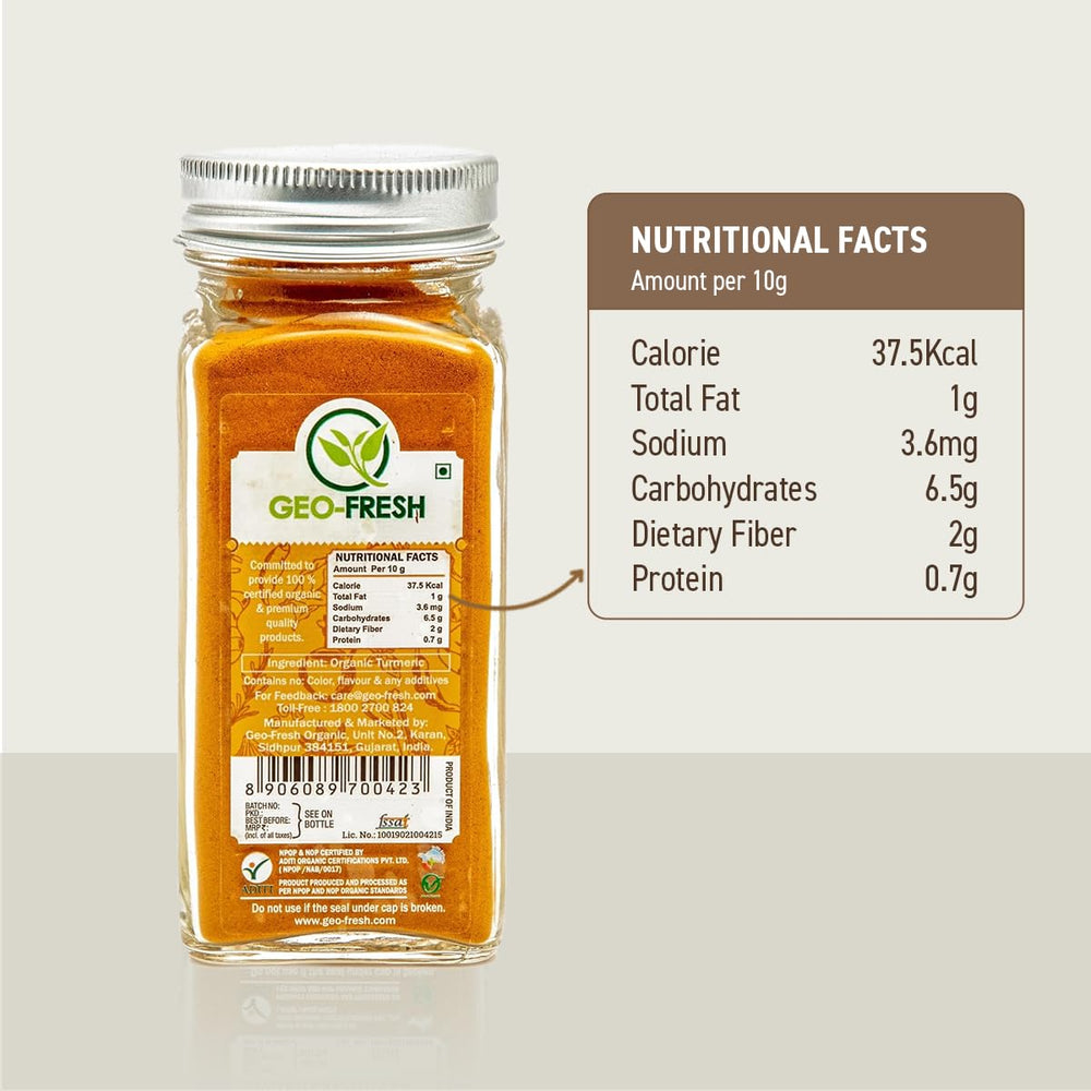 Geo-Fresh Organic Turmeric Powder scoop illustrating versatile use