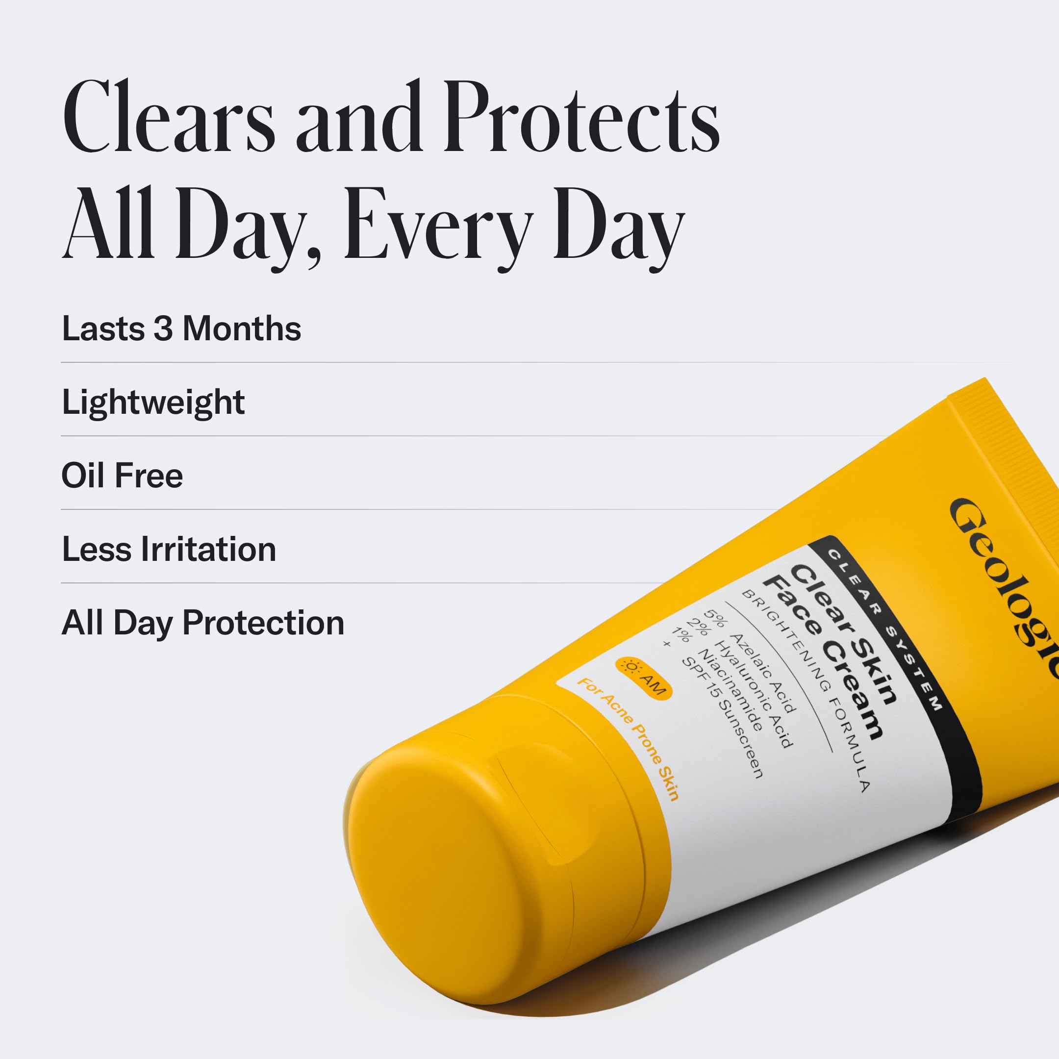 Geologie Clear Skin Face Cream box packaging showcases premium daily moisturizer.