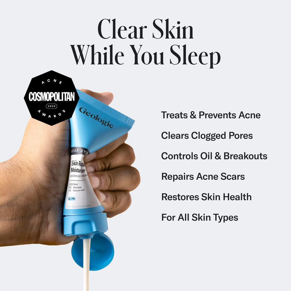 Geologie Skin Repair cream texture close-up highlights smooth, hydrating formula.