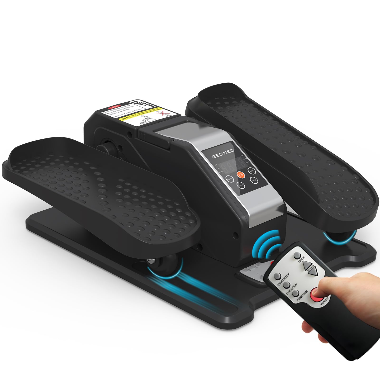 GEONEO under-desk elliptical with display monitor tracks time and distance for easy workouts.