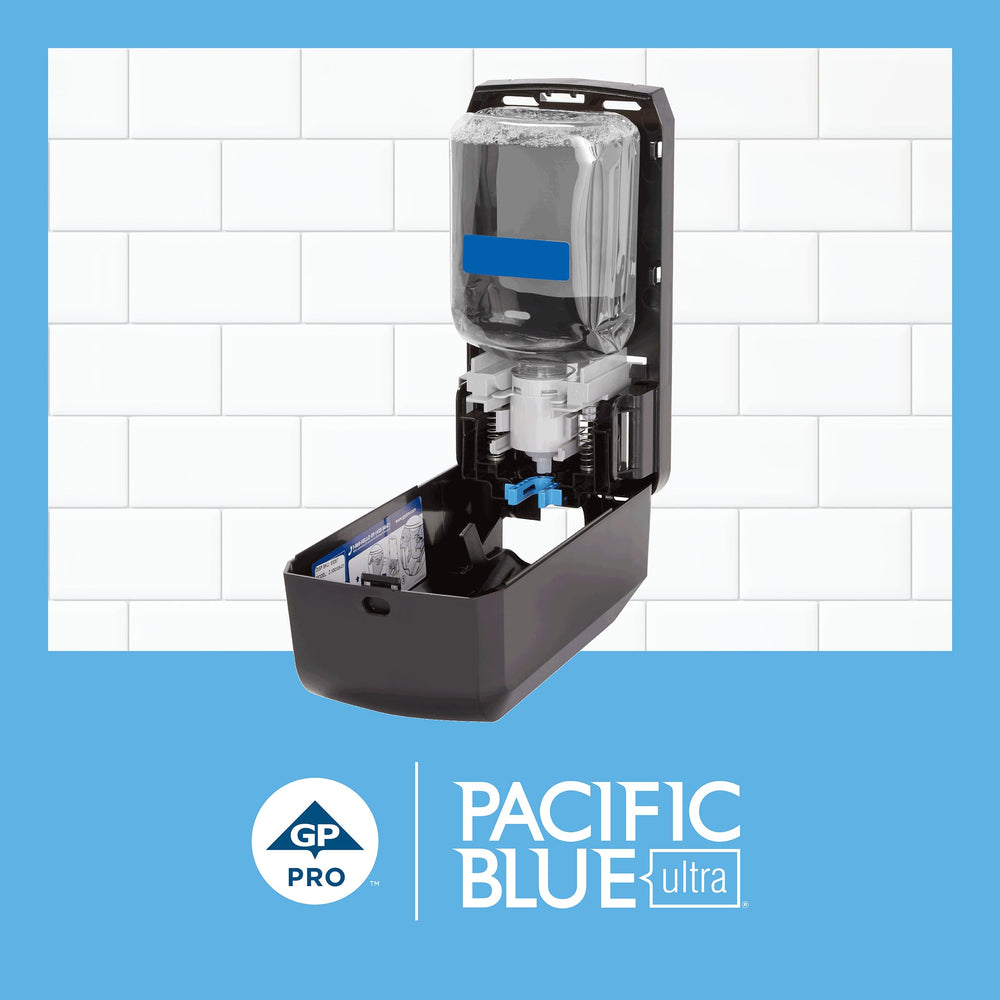 Georgia-Pacific Pacific Blue refill bottle closeup shows rich foam performance.