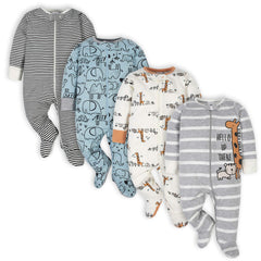 Gerber Baby Boys four Sleep 'n Plays Jungle Blue front view for cozy on-the-go comfort.