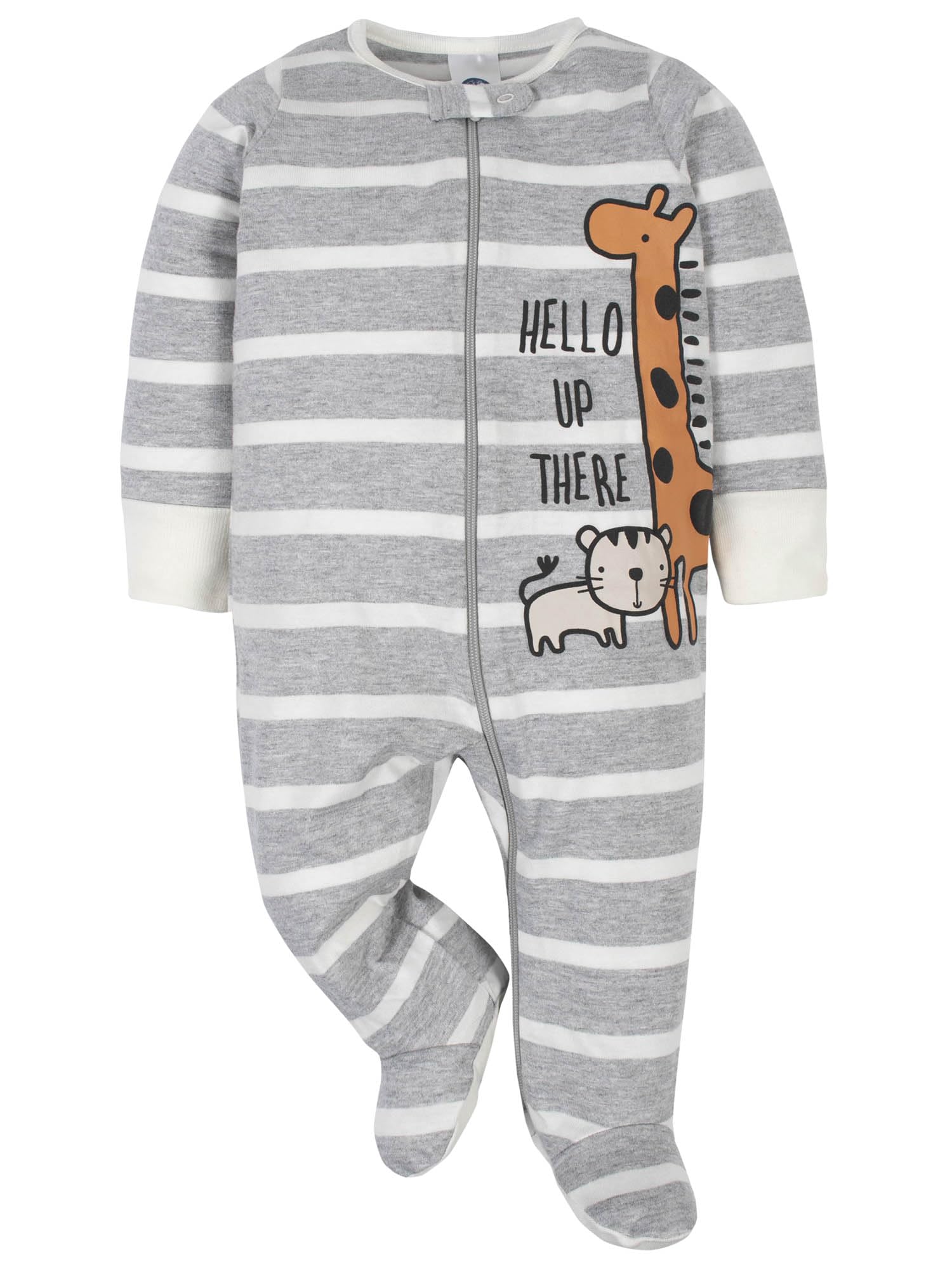Gerber Baby Boys four Sleep 'n Plays Jungle Blue zippers with safety tabs.