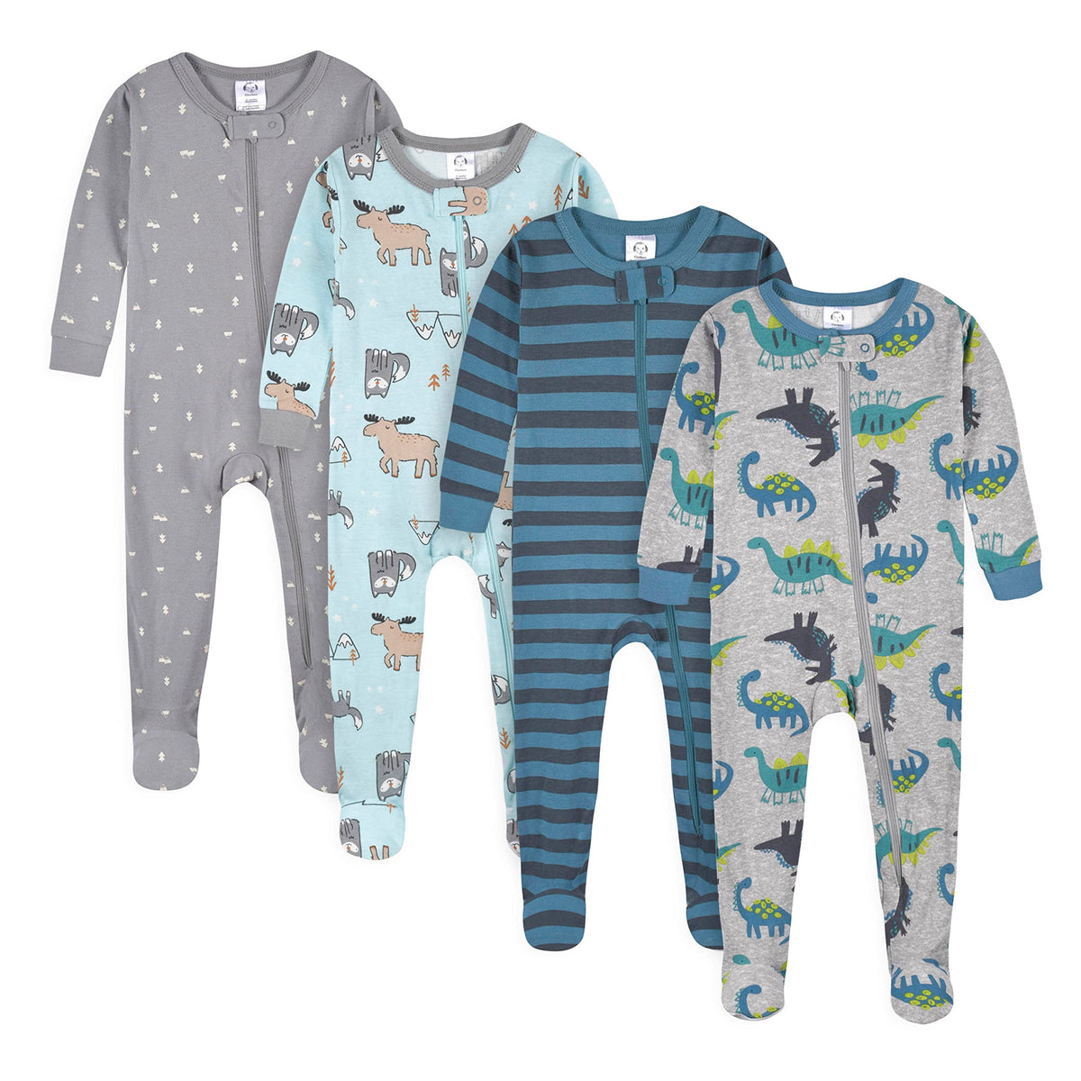 Gerber baby footed pajamas Arctic animals print in light blue for cozy sleepwear