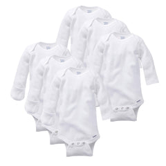 Gerber baby long-sleeve bodysuits front view; soft cotton for everyday comfort