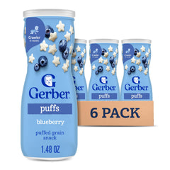 Gerber blueberry puffs six-pack for easy on-the-go snacking