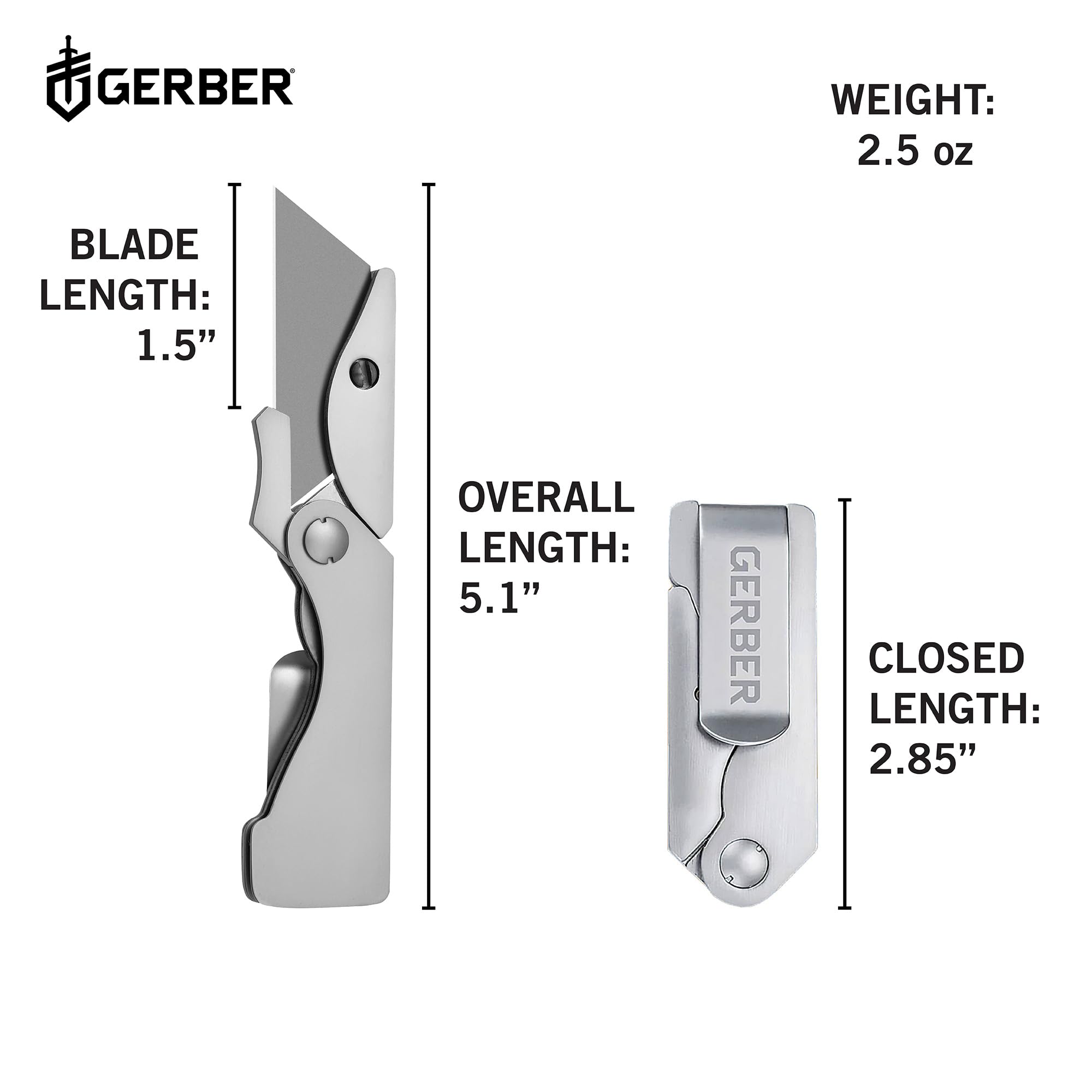 Gerber EAB stainless steel handle doubles as pocket and money clip.
