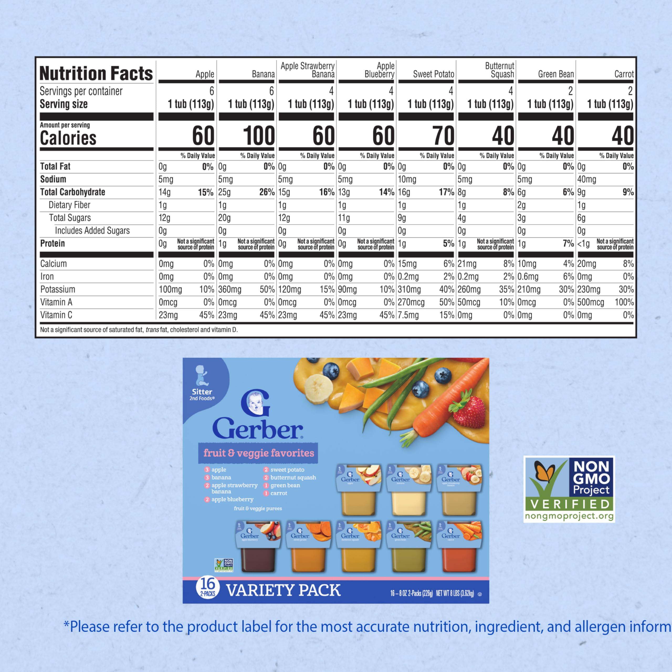 Gerber fruit and veggie puree tubs offer a varied tasting experience for little eaters.
