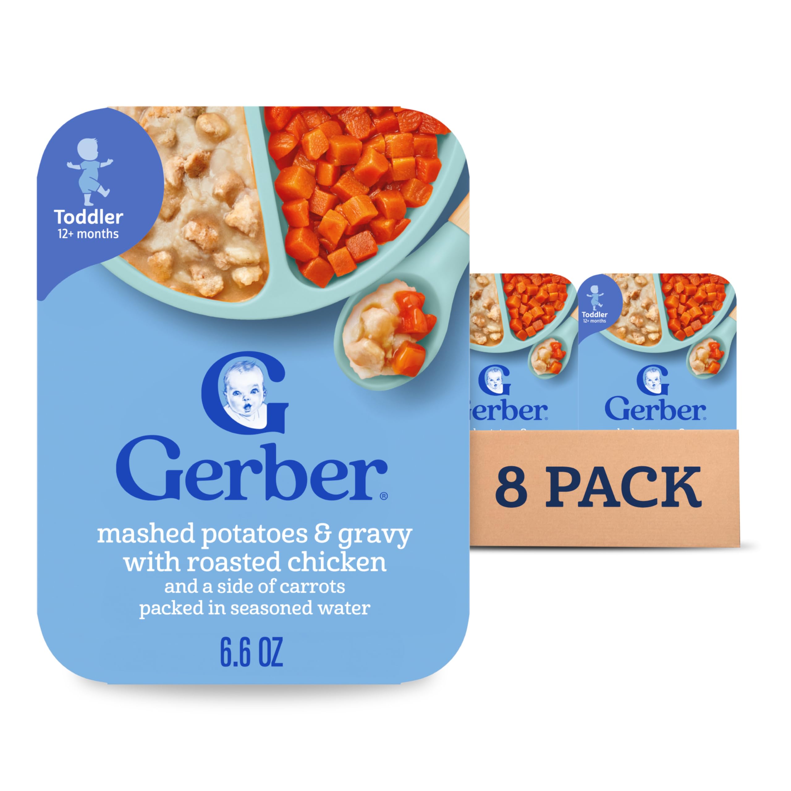 Gerber Lil Entrees mashed potatoes with chicken gravy bowl, toddler-friendly texture for self-feeding