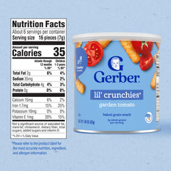 Gerber Lil' Crunchies baked corn snack close-up, quick dissolve for self-feeding.