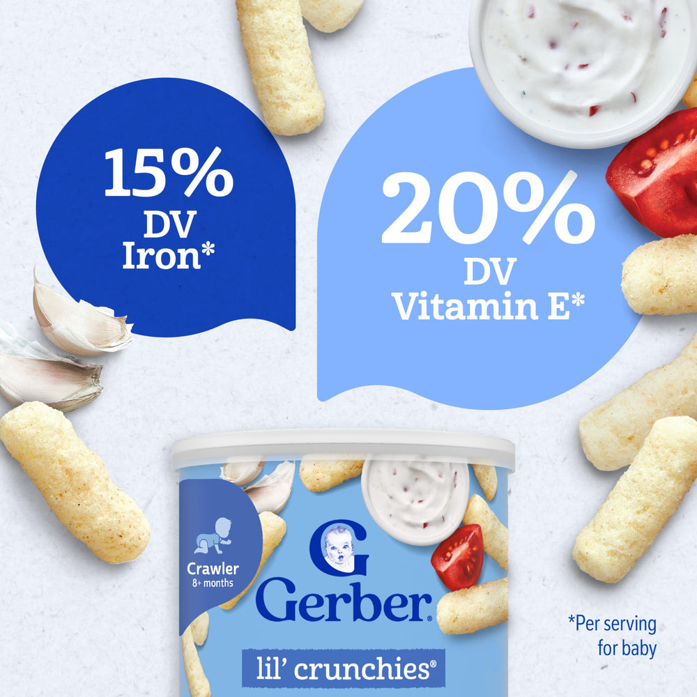 Lil' Crunchies dipped with veggie dip, shown as a dipping snack.