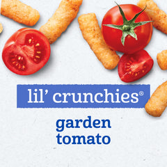 Gerber Lil' Crunchies on a high chair tray, easy grip for little fingers.