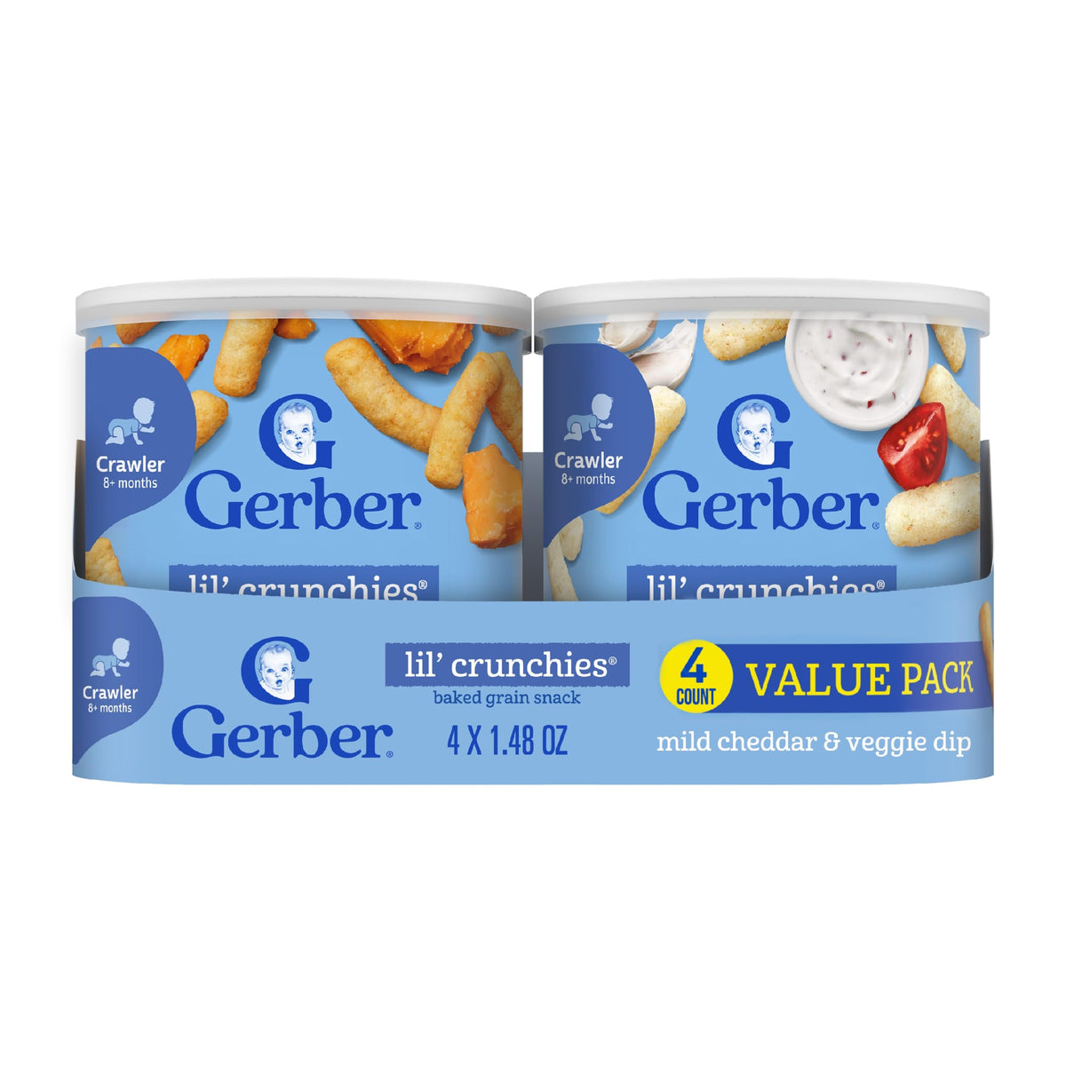 Gerber Lil' Crunchies mild cheddar pack; easy on-the-go snack for tiny hands.