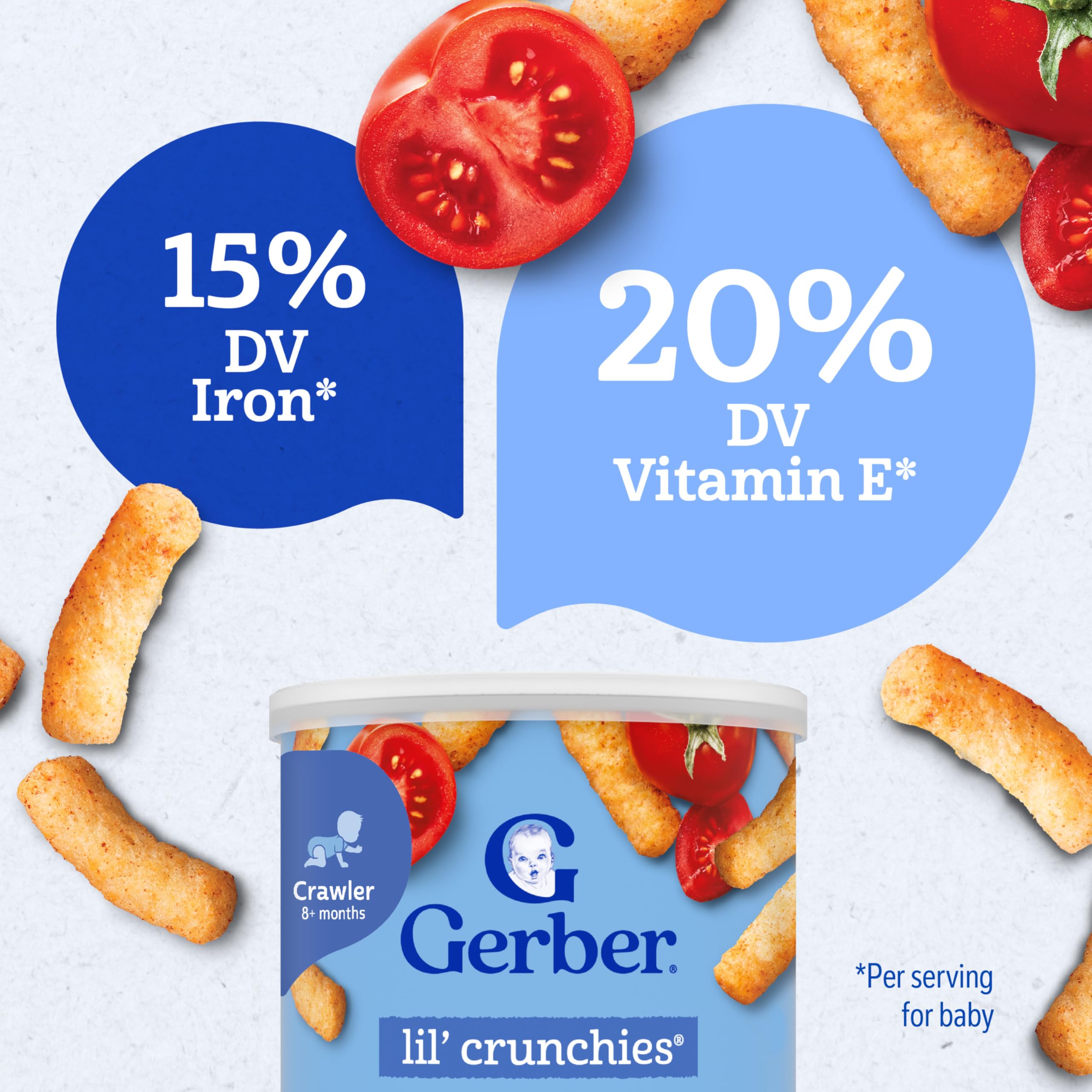 Gerber Lil' Crunchies no artificial flavors or sweeteners shown on packaging.