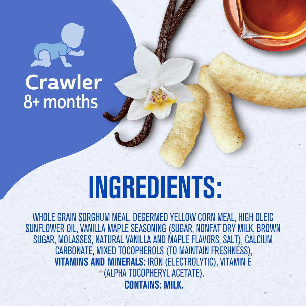 Gerber Lil Crunchies Vanilla Maple snack-closeup, dissolves quickly for tiny fingers.