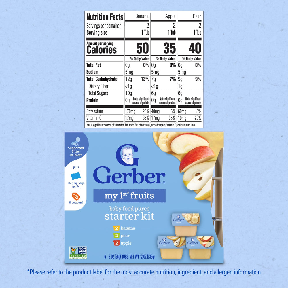 Gerber My 1st Fruits pear puree tub ideal for baby snacks.