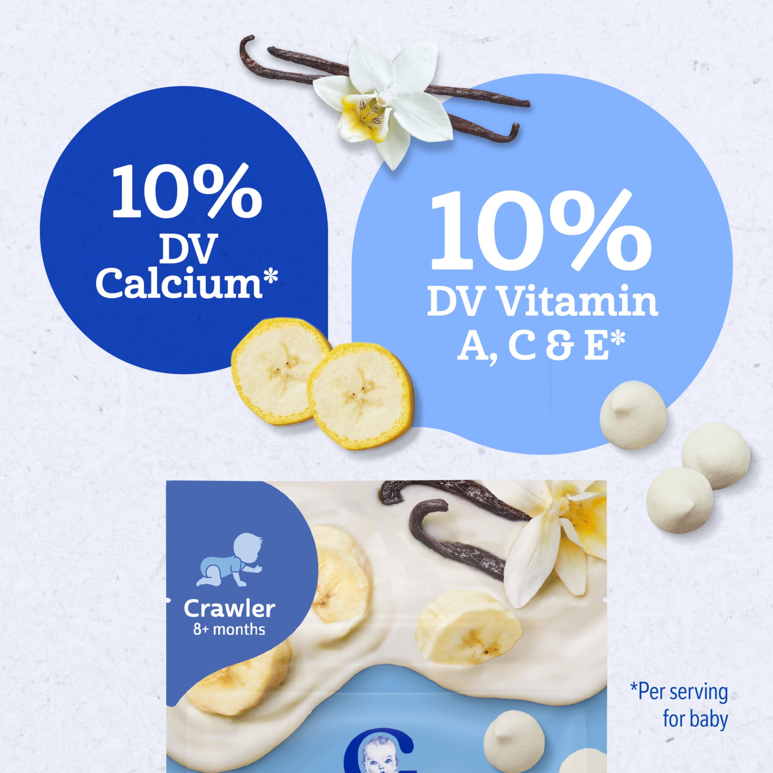 Gerber no artificial flavors or sweeteners on packaging for cleaner snacking.