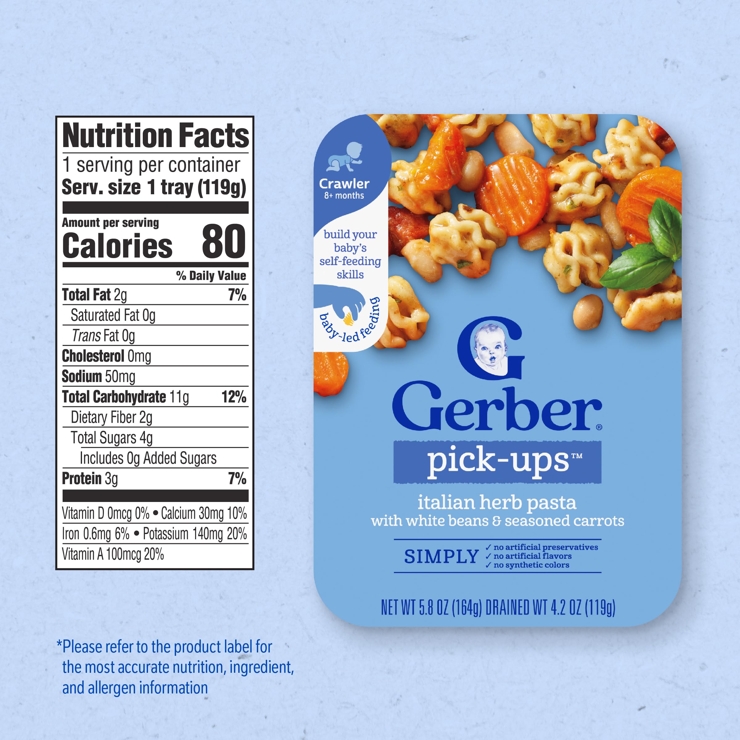 Gerber Pick-Ups white beans and carrots bites designed for tiny hands