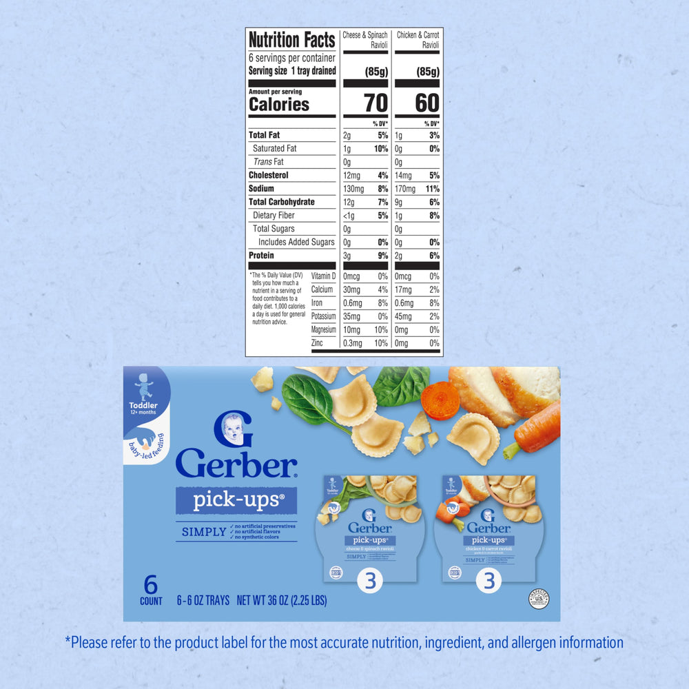 Gerber Pick-Ups chicken carrot ravioli promotes gentle hand-mouth coordination