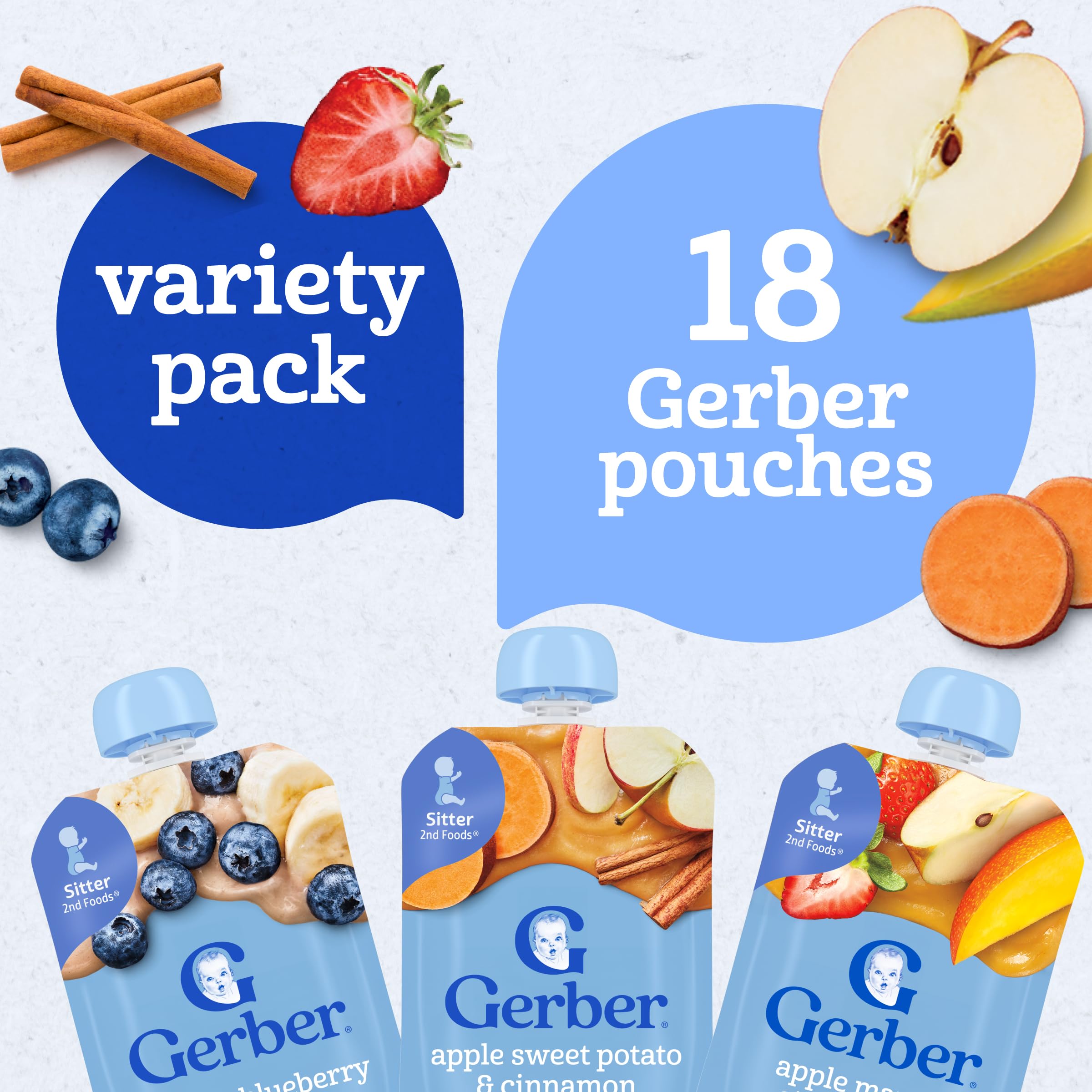 Gerber pouches ingredients label highlights no added sugars or artificial colors