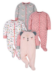 Gerber Sleep n' Play bear pink footed pajamas provide soft, breathable comfort for baby