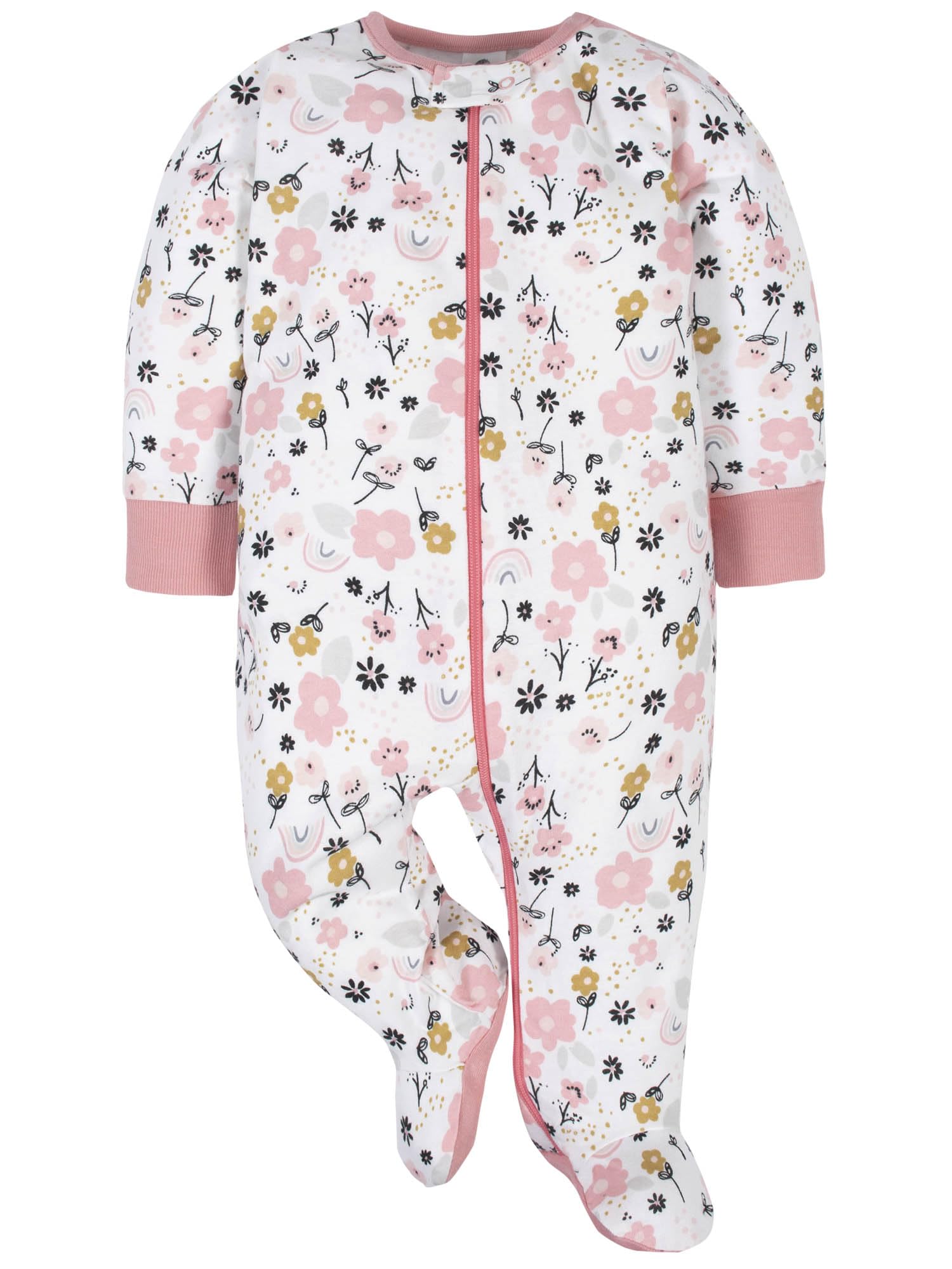 Gerber Sleep n' Play bear pink front zipper with safety tab for gentle diaper changes